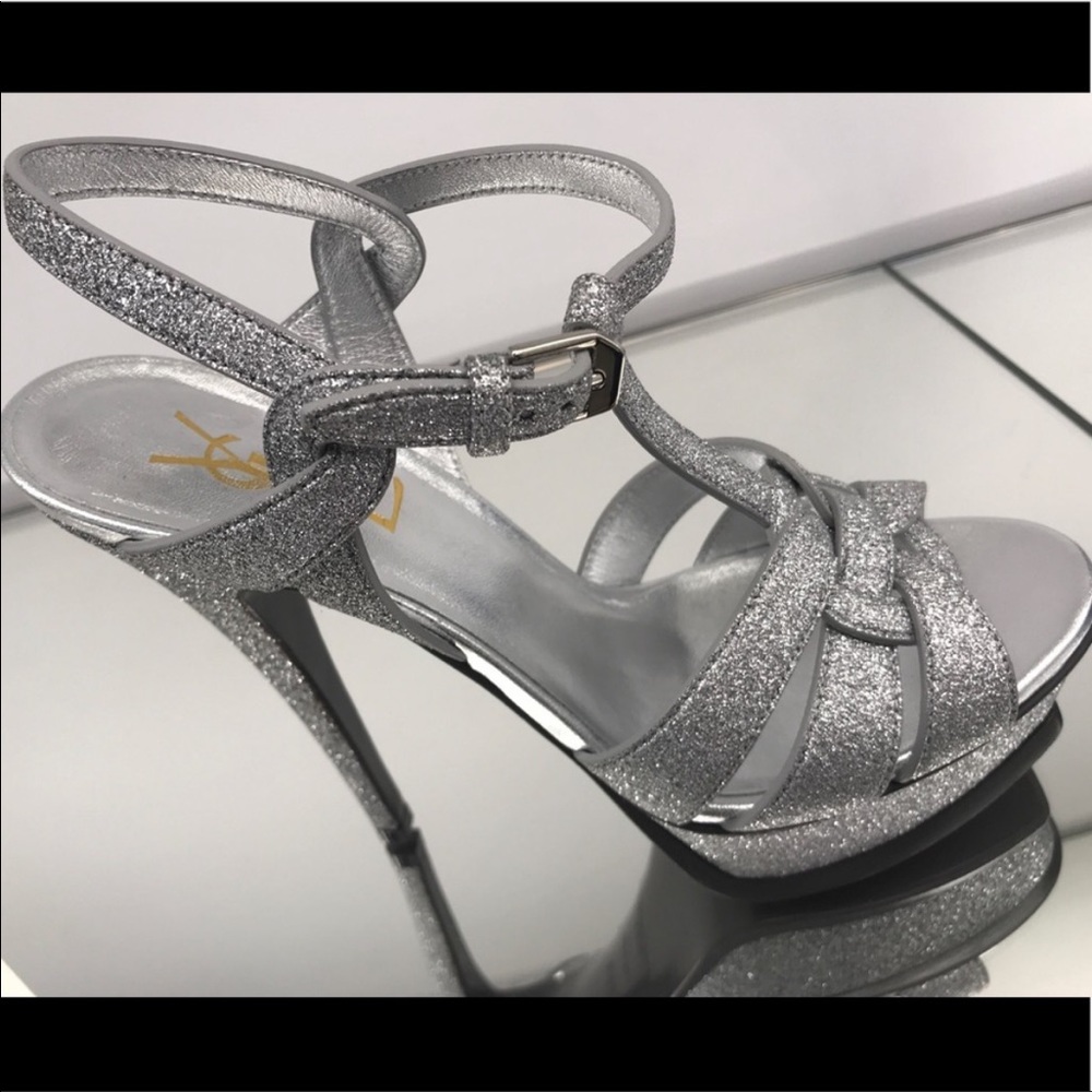 Silver YSL Tribute Sandals